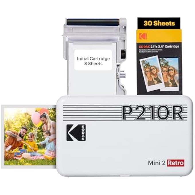 P210 MINI 2 RETRO, MOBILE COLOURED MOBILE PHONE PHOTO PRINTER, COMPATIBLE WITH SMARTPHONE (IOS & ANDROID), BLUETOOTH, 54 X 86 MM, 4PASS TECHNOLOGY, LAMINATION, 68 SHEETS, WHITE - Image 2