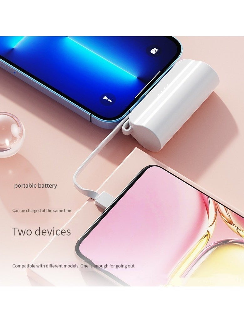 10000 mAh large capacity capsule power bank Typec plug and Apple cable double plug with built-in mobile phone holder portable multi-functional power bank white