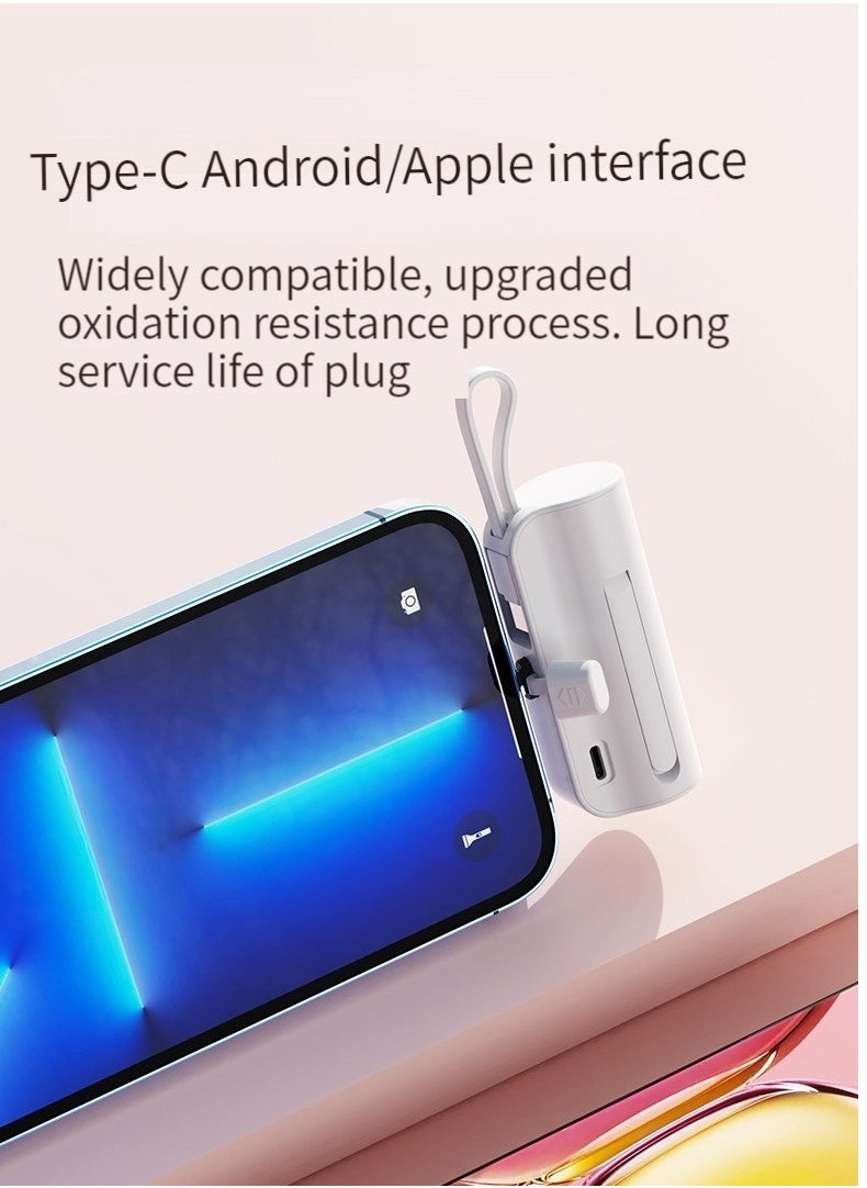 10000 mAh large capacity capsule power bank Typec plug and Apple cable double plug with built-in mobile phone holder portable multi-functional power bank white
