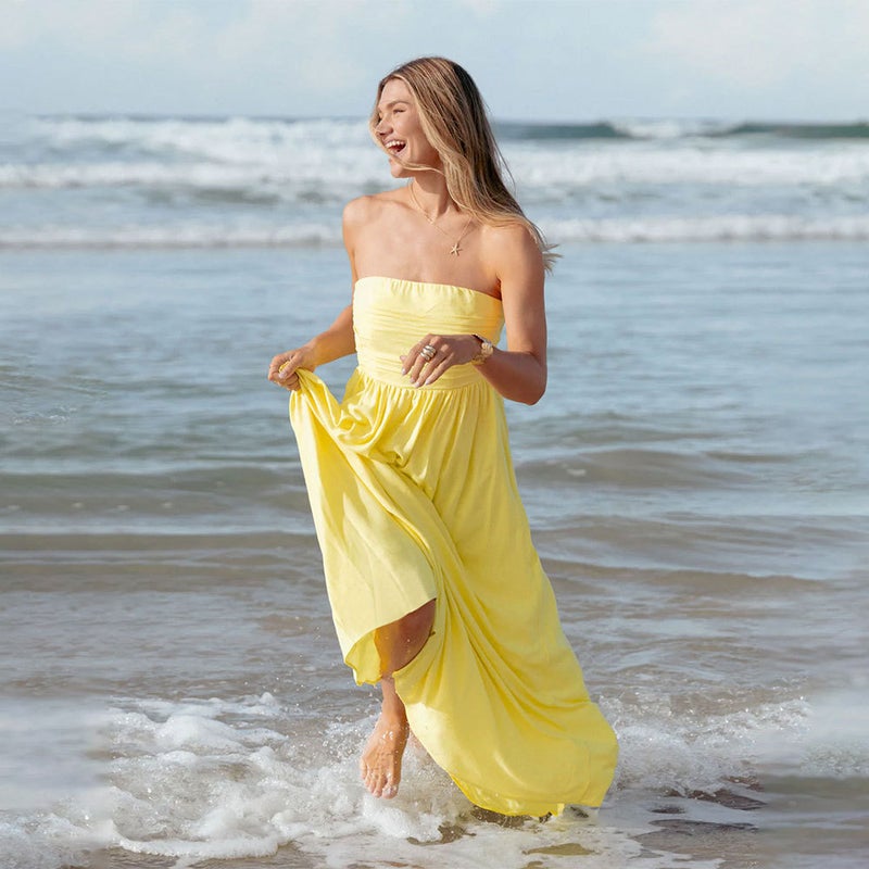 Women's Strapless Bodycon Dress Summer Yellow Elegant Long - Image 1