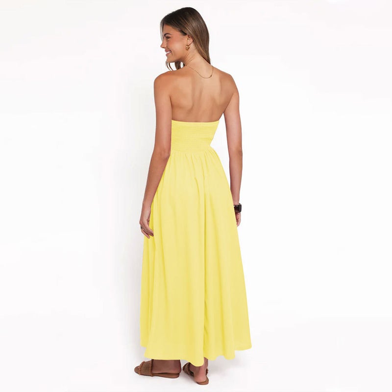 Women's Strapless Bodycon Dress Summer Yellow Elegant Long - Image 2