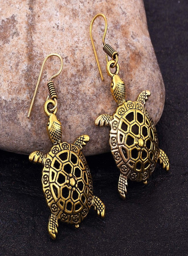 Morir Gold Plated Sea Turtle Charm Drop Dangle Fish Hook Fashionable Earrings for Women and Girls - Image 4