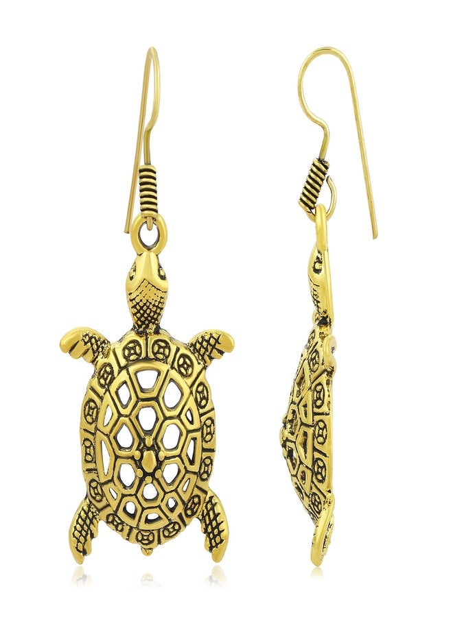 Morir Gold Plated Sea Turtle Charm Drop Dangle Fish Hook Fashionable Earrings for Women and Girls - Image 2