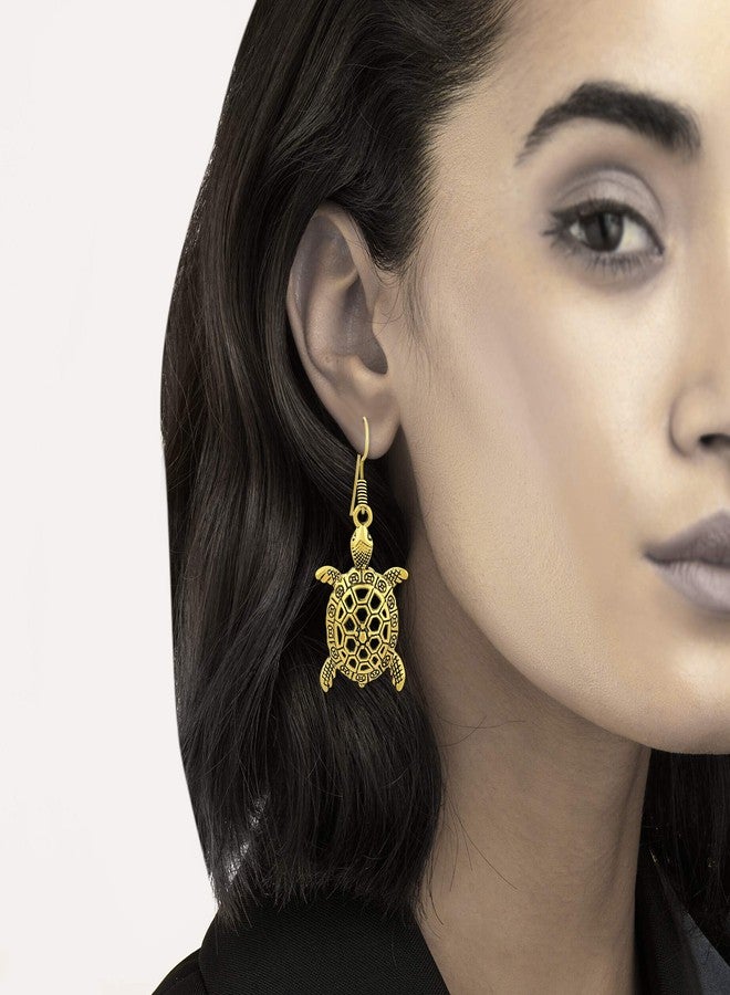 Morir Gold Plated Sea Turtle Charm Drop Dangle Fish Hook Fashionable Earrings for Women and Girls - Image 5