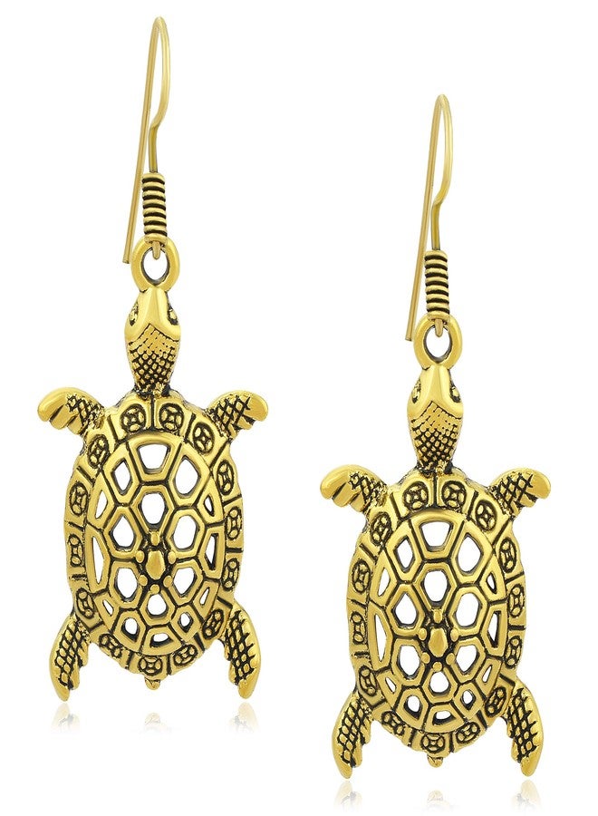 Morir Gold Plated Sea Turtle Charm Drop Dangle Fish Hook Fashionable Earrings for Women and Girls - Image 1