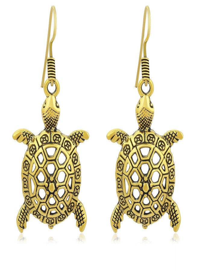 Morir Gold Plated Sea Turtle Charm Drop Dangle Fish Hook Fashionable Earrings for Women and Girls - Image 3