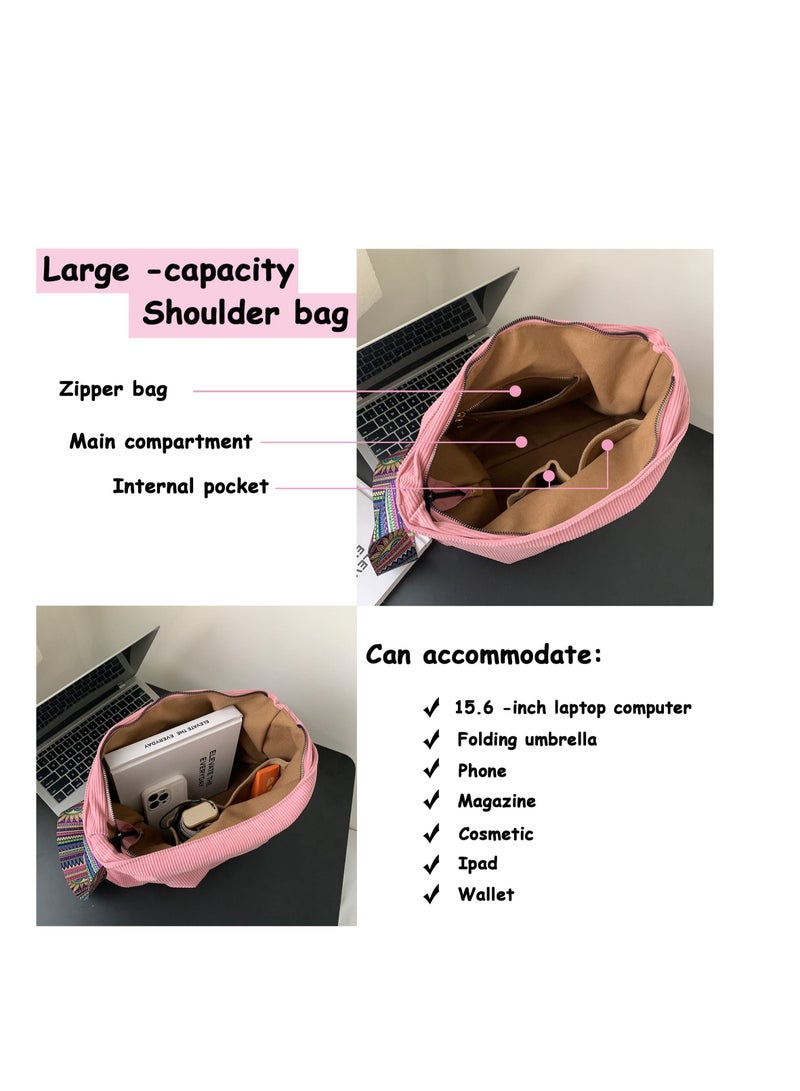 Excefore Stylish Handbag for Women, Corduroy Large Shoulder Bag, Stylish Satchel Shoulder Bag, Perfect for Everyday Use, Travel - Image 2