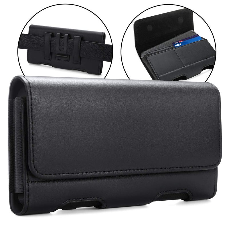 BECPLT for Galaxy S24 Ultra S23 Ultra S22 Ultra 5G Note 20 Ultra 5G Note 10+ Plus 5G Holster Black Leather Carrying Cell Phone Holder Belt Clip Holster Case Pouch for Galaxy A14 5G S21 Ultra 5G - Image 1