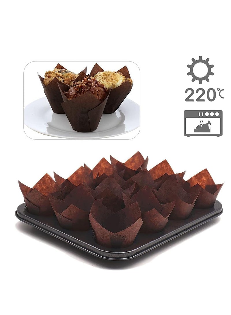 FengSVMA 200PACK Tulip Baking Paper Cups Cupcake Liners Baking Cups Muffin Wrappers Greaseproof Paper Made,Perfect for Birthday Parties,Weddings,Bakeries,Restaurants, Brown - Image 2