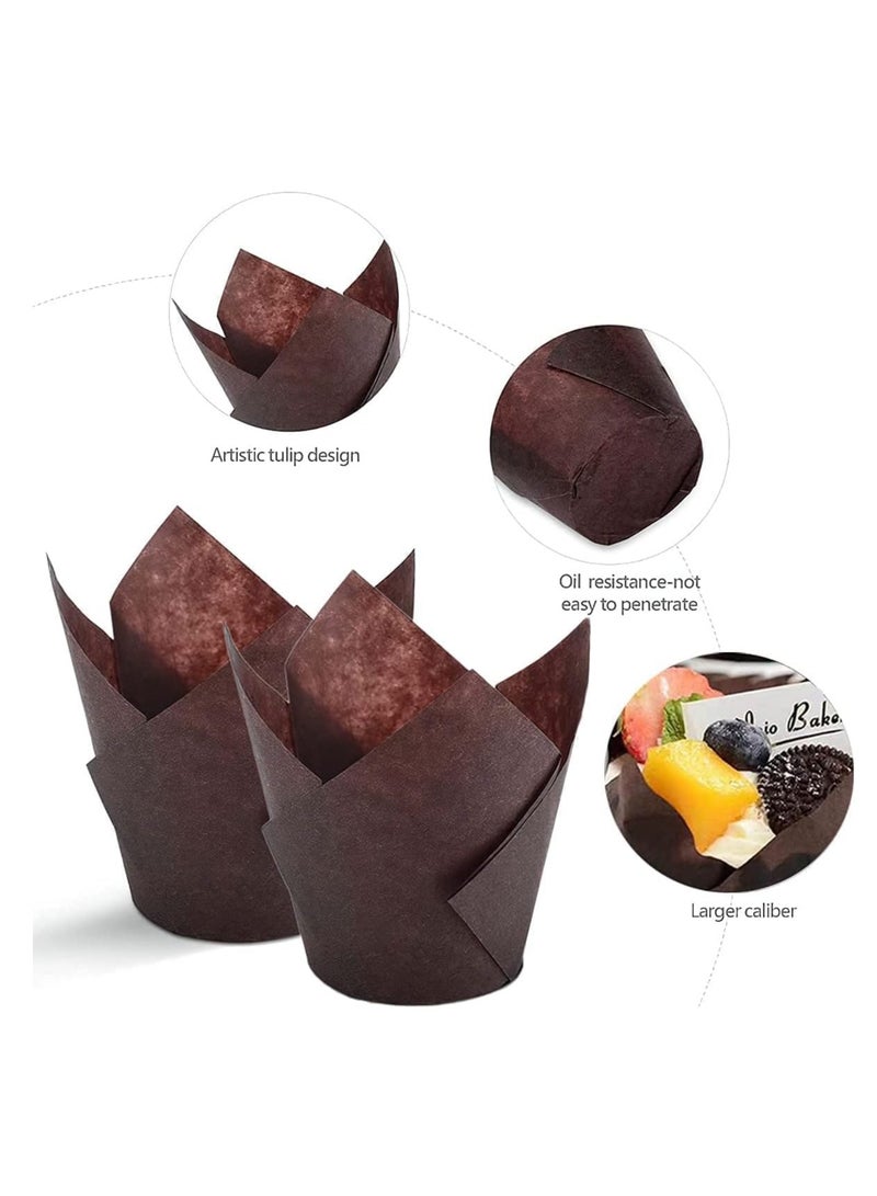 FengSVMA 200PACK Tulip Baking Paper Cups Cupcake Liners Baking Cups Muffin Wrappers Greaseproof Paper Made,Perfect for Birthday Parties,Weddings,Bakeries,Restaurants, Brown - Image 3
