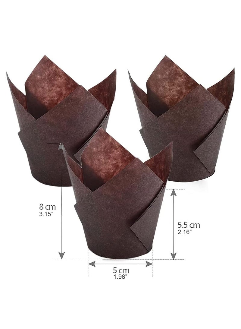 FengSVMA 200PACK Tulip Baking Paper Cups Cupcake Liners Baking Cups Muffin Wrappers Greaseproof Paper Made,Perfect for Birthday Parties,Weddings,Bakeries,Restaurants, Brown - Image 4