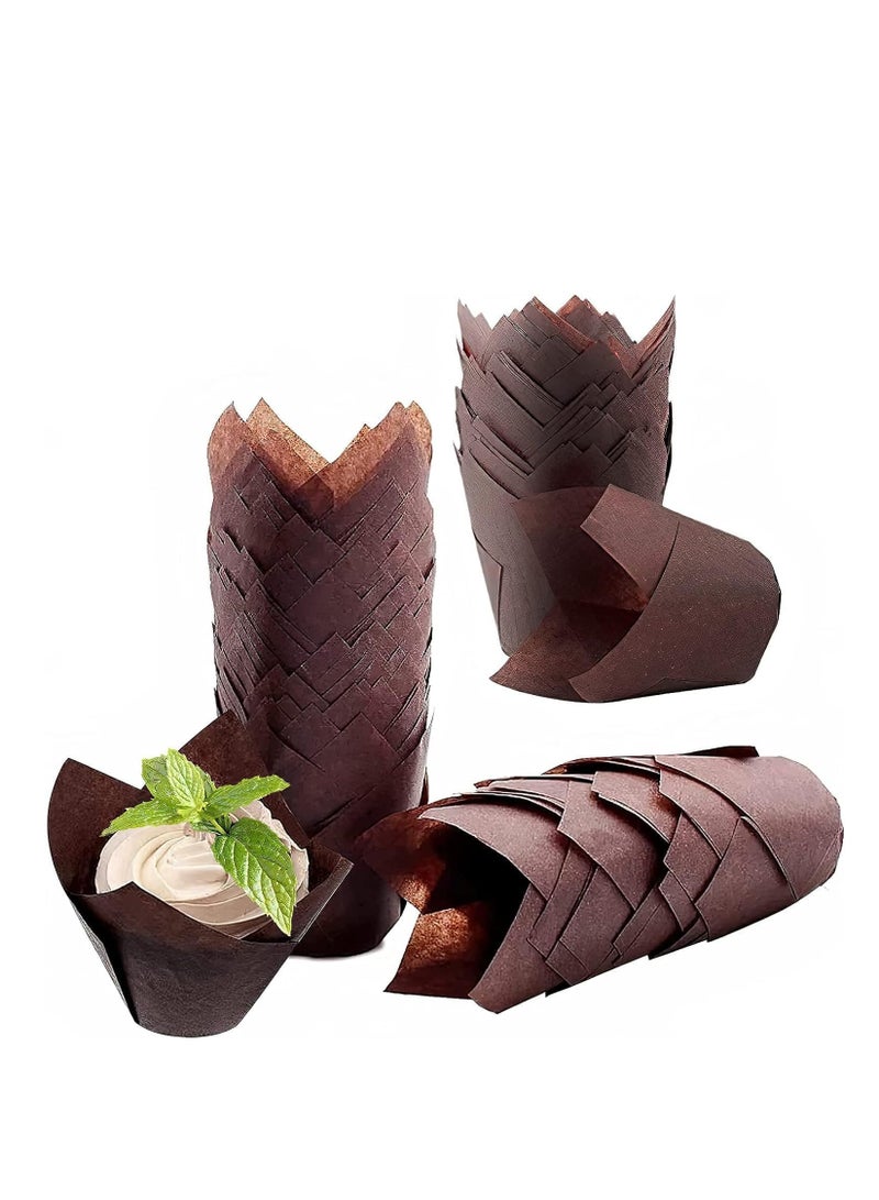 FengSVMA 200PACK Tulip Baking Paper Cups Cupcake Liners Baking Cups Muffin Wrappers Greaseproof Paper Made,Perfect for Birthday Parties,Weddings,Bakeries,Restaurants, Brown - Image 5