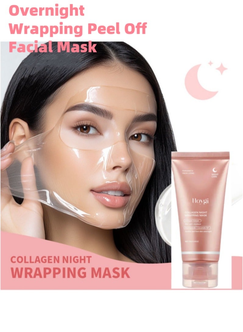Hoygi Collagen Overnight Wrapping Peel Off Facial Mask Pack ，Reduces Sagging & Dullness - Hydrolyzed Collagen For Glowing Skin，Overnight Sleeping Mask For  Moisturizing，Collagen Extract For Radiant Skin - Image 2