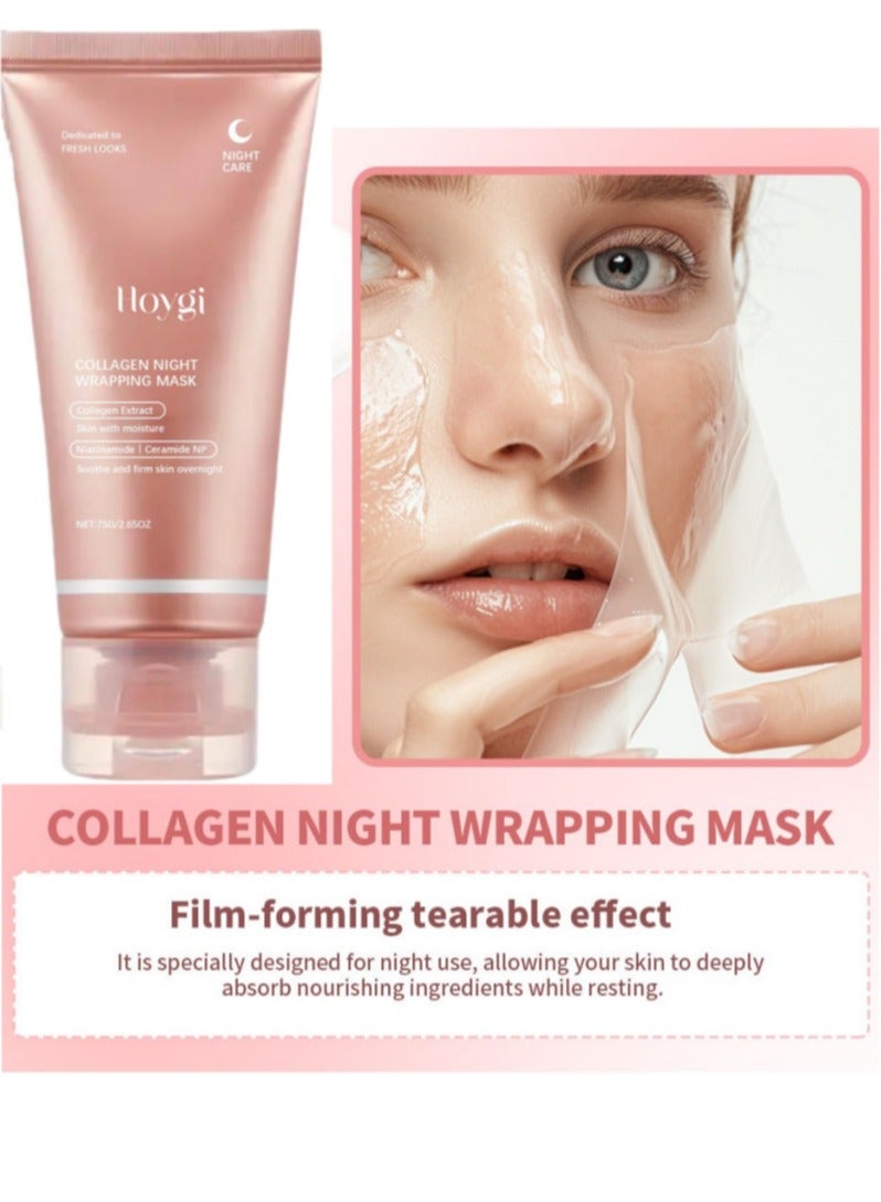Hoygi Collagen Overnight Wrapping Peel Off Facial Mask Pack ，Reduces Sagging & Dullness - Hydrolyzed Collagen For Glowing Skin，Overnight Sleeping Mask For  Moisturizing，Collagen Extract For Radiant Skin - Image 3