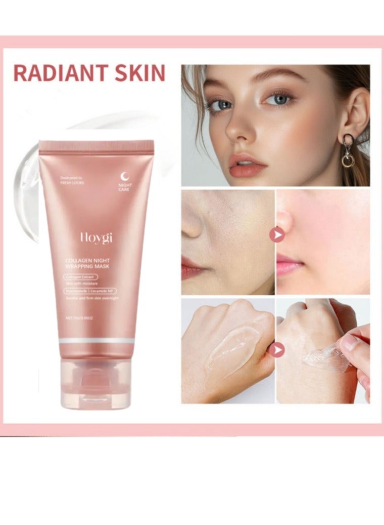 Hoygi Collagen Overnight Wrapping Peel Off Facial Mask Pack ，Reduces Sagging & Dullness - Hydrolyzed Collagen For Glowing Skin，Overnight Sleeping Mask For  Moisturizing，Collagen Extract For Radiant Skin - Image 4