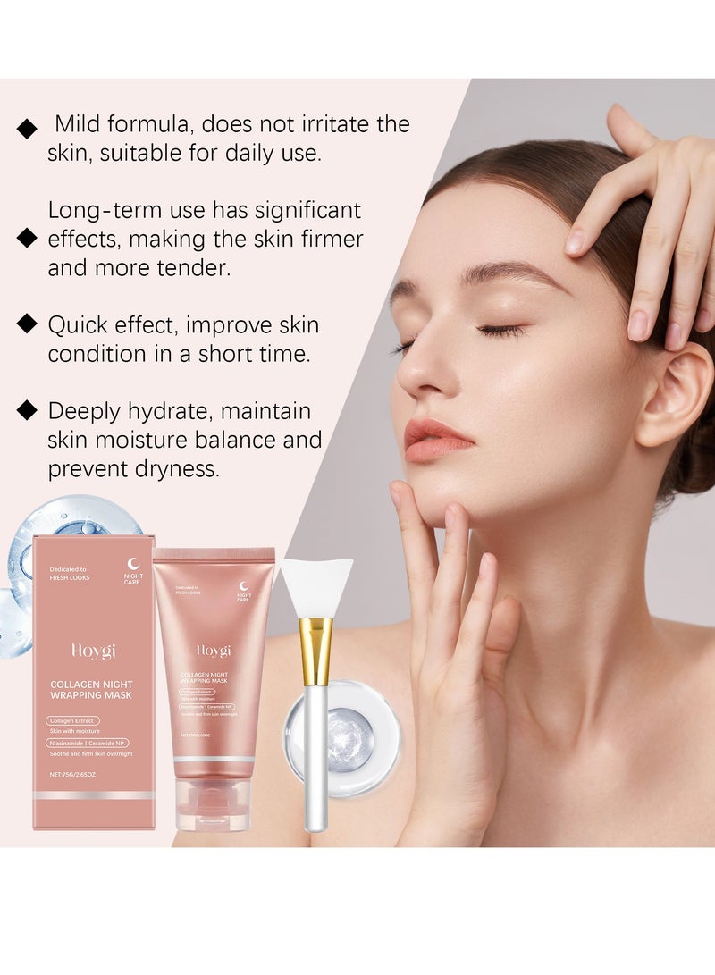 Hoygi Collagen Overnight Wrapping Peel Off Facial Mask Pack ，Reduces Sagging & Dullness - Hydrolyzed Collagen For Glowing Skin，Overnight Sleeping Mask For  Moisturizing，Collagen Extract For Radiant Skin - Image 5