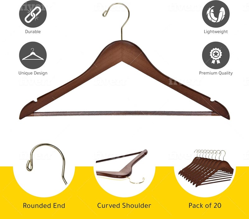 Quality Hangers شماعات خشبية ع��لية الجودة - مجموعة 30 شماعة منحنية قليلاً - معطف خشبي صلب مع خطافات كروم أنيقة - شماعات ثقيلة للملابس والجاكيت والقمصان والبنطلونات والبدلات - Image 4