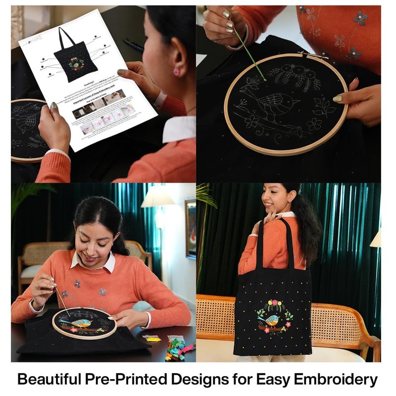 picknMAKE Bag Tote Size Big, Girls College, use Office Women for Bags Tote Embroidery Stylish & Aesthetic DIY with Zip and Pocket Secured Inside Bag (Included Material All) - Image 3