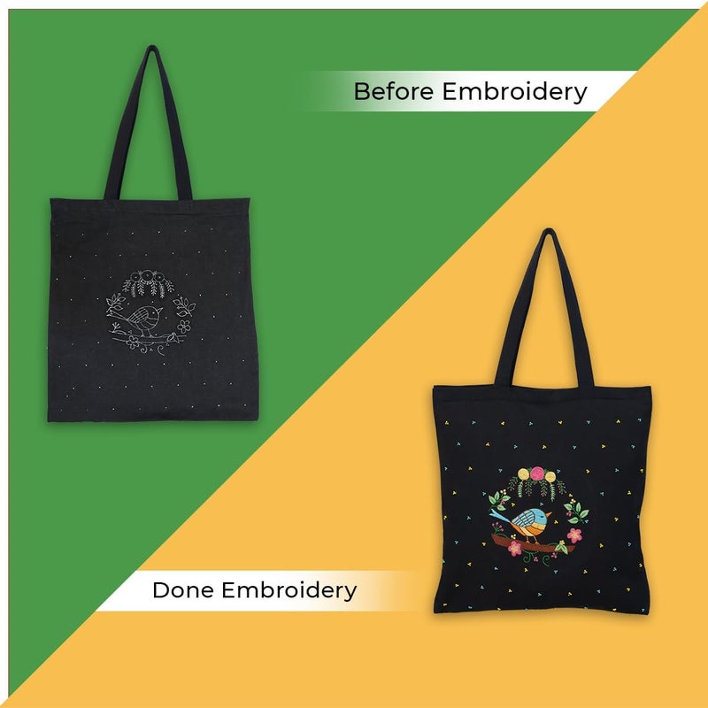 picknMAKE Bag Tote Size Big, Girls College, use Office Women for Bags Tote Embroidery Stylish & Aesthetic DIY with Zip and Pocket Secured Inside Bag (Included Material All) - Image 4