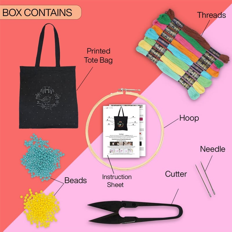 picknMAKE Bag Tote Size Big, Girls College, use Office Women for Bags Tote Embroidery Stylish & Aesthetic DIY with Zip and Pocket Secured Inside Bag (Included Material All) - Image 2