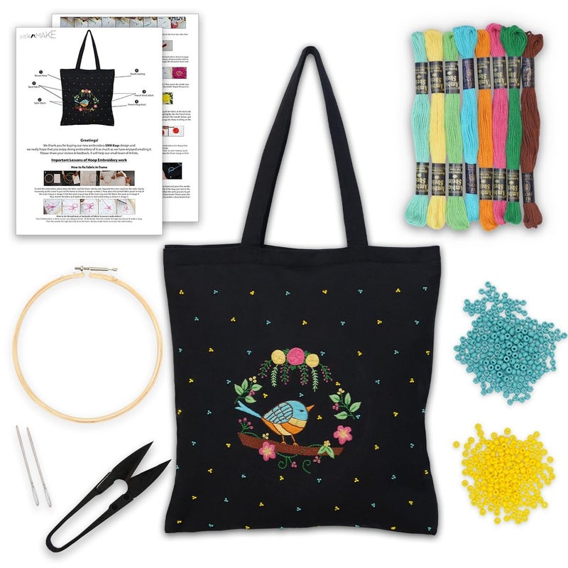 picknMAKE Bag Tote Size Big, Girls College, use Office Women for Bags Tote Embroidery Stylish & Aesthetic DIY with Zip and Pocket Secured Inside Bag (Included Material All) - Image 1