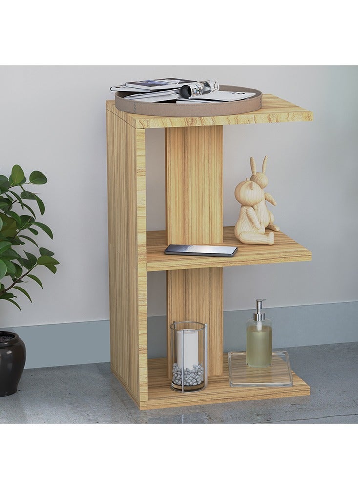 Mahmayi Modern E-Shape Night Stand Table, with 3 Open Storage Shelf For Living Room, Bedroom - Coco Bolo - Image 2