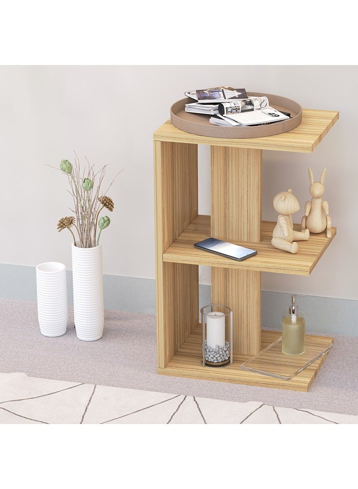 Mahmayi Modern E-Shape Night Stand Table, with 3 Open Storage Shelf For Living Room, Bedroom - Coco Bolo - Image 4