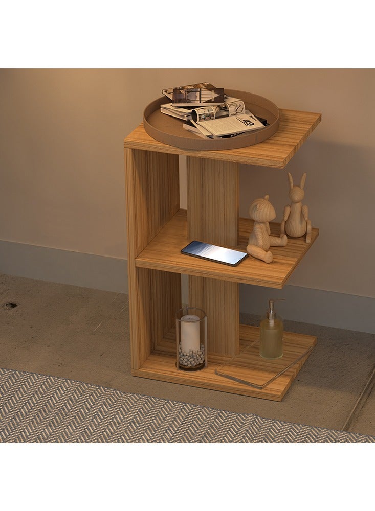 Mahmayi Modern E-Shape Night Stand Table, with 3 Open Storage Shelf For Living Room, Bedroom - Coco Bolo - Image 3