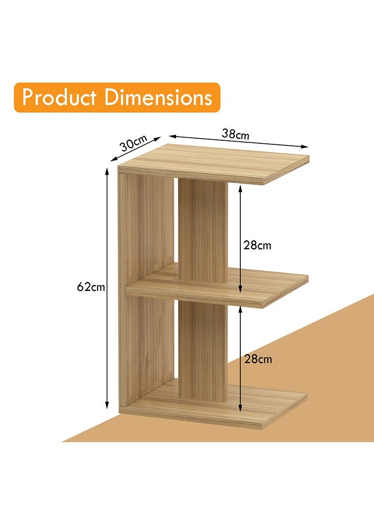 Mahmayi Modern E-Shape Night Stand Table, with 3 Open Storage Shelf For Living Room, Bedroom - Coco Bolo - Image 5