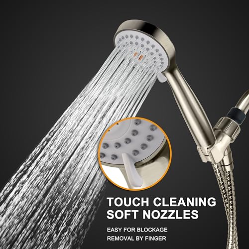 YOO.MEE High Pressure Handheld Shower Head with Powerful Shower Spray against Low Pressure Water Supply Pipeline, Multi-functions, w/ 79'' Hose, Bracket, Brushed Nickel Finish - Image 4