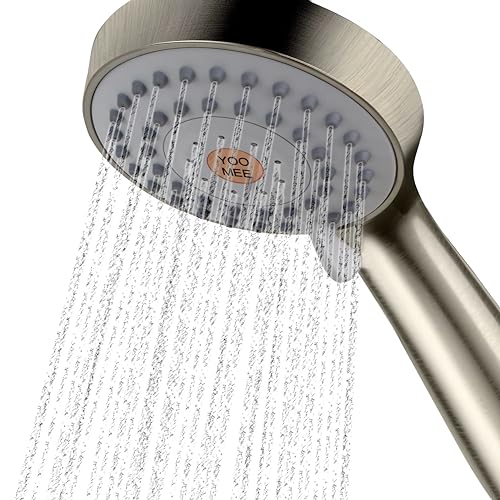 YOO.MEE High Pressure Handheld Shower Head with Powerful Shower Spray against Low Pressure Water Supply Pipeline, Multi-functions, w/ 79'' Hose, Bracket, Brushed Nickel Finish - Image 1