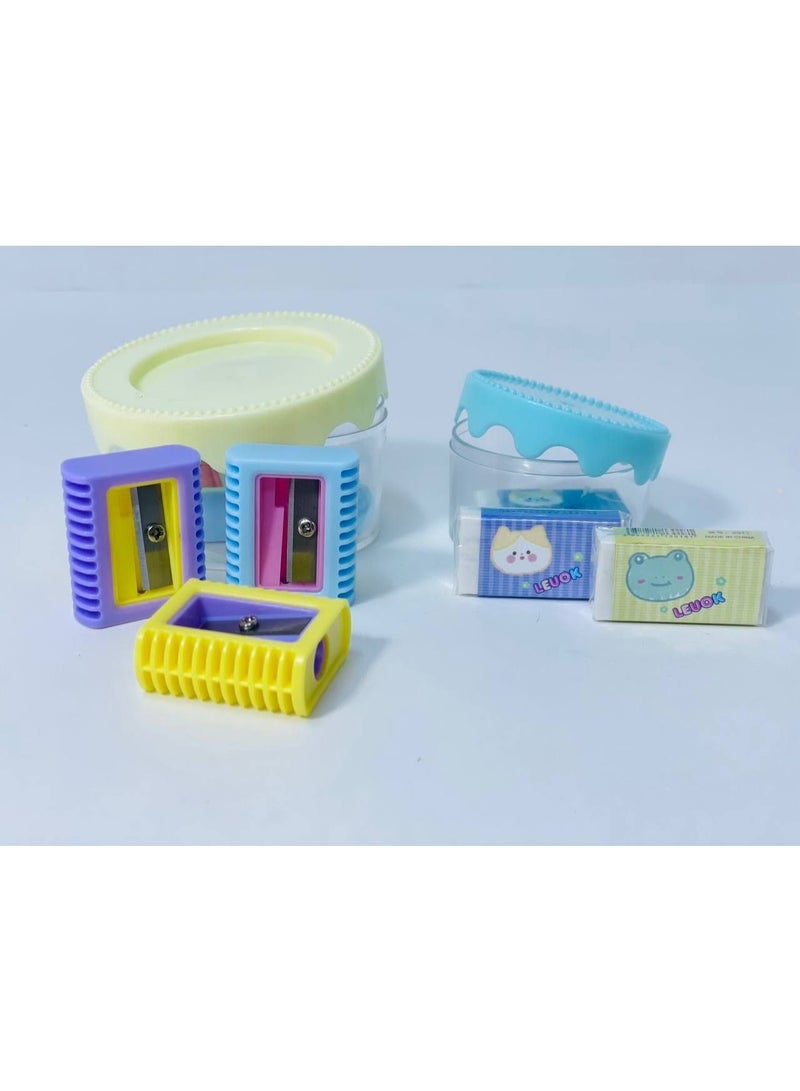 Cake Box Set, 2-Tier Box, 2 x 1 Eraser and Sharpener Box, Set Includes 3 Erasers and 6 Sharpeners - Image 1