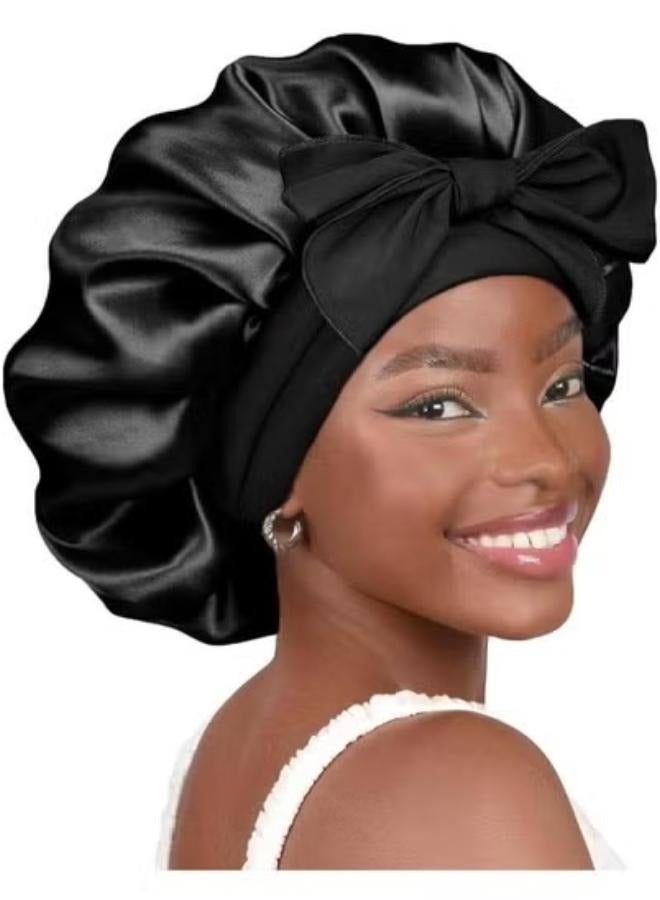 بونيه من الساتان، بونيه حريري للنوم، طبقة مزدوجة، مبطنة بالساتان، مع أغطية شريطية للنساء