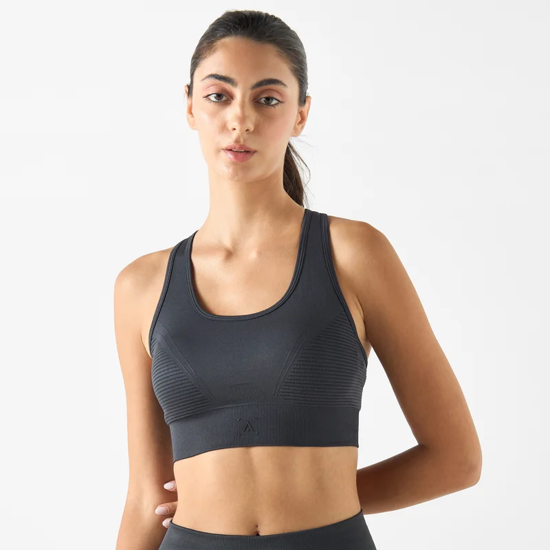 ADOT by Splash Textured Seamless Sports Bra with Cross Back Strap