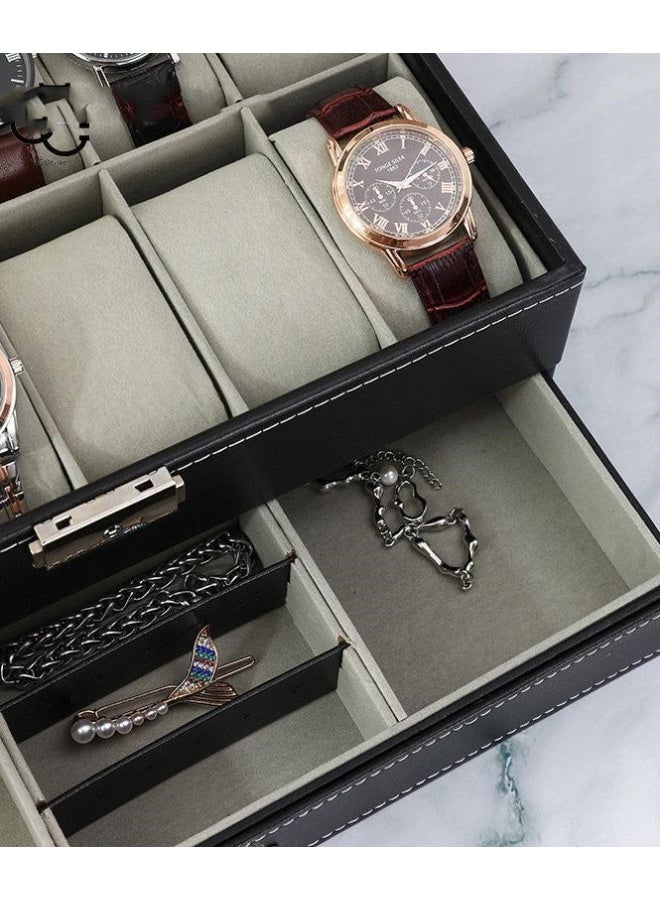 بلومنغ تايم بو الجلود طبقة مزدوجة 12-شبكة ووتش مربع ، شفافة الزجاج مرئية مربع غطاء ، مجوهرات تخزين مربع ، الراقية متعددة الوظائف مجوهرات مربع - Image 3