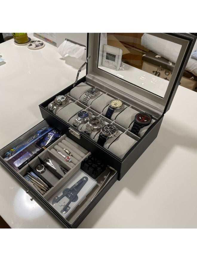 بلومنغ تايم بو الجلود طبقة مزدوجة 12-شبكة ووتش مربع ، شفافة الزجاج مرئية مربع غطاء ، مجوهرات تخزين مربع ، الراقية متعددة الوظائف مجوهرات مربع - Image 2