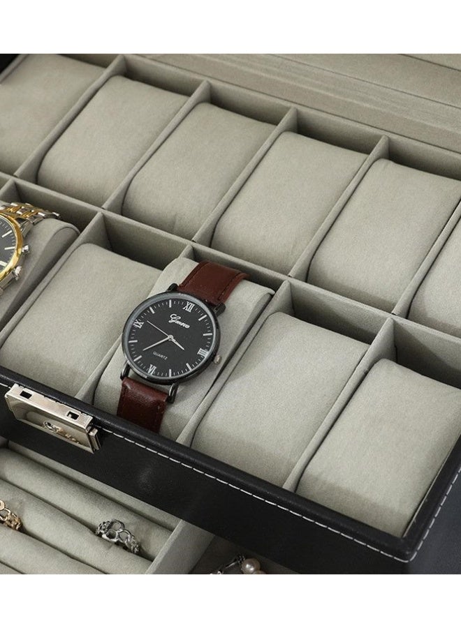 بلومنغ تايم بو الجلود طبقة مزدوجة 12-شبكة ووتش مربع ، شفافة الزجاج مرئية مربع غطاء ، مجوهرات تخزين مربع ، الراقية متعددة الوظائف مجوهرات مربع - Image 4