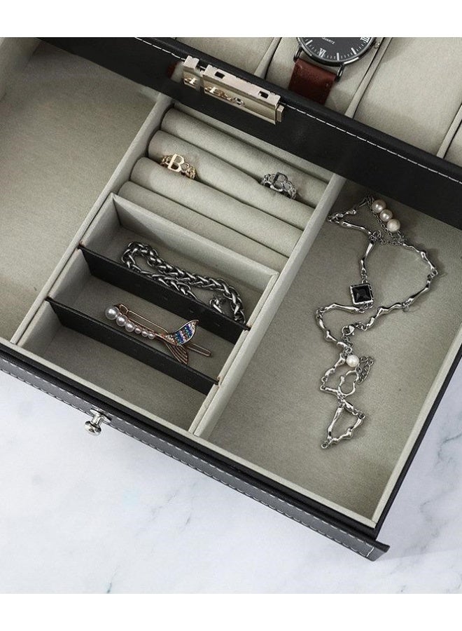 بلومنغ تايم بو الجلود طبقة مزدوجة 12-شبكة ووتش مربع ، شفافة الزجاج مرئية مربع غطاء ، مجوهرات تخزين مربع ، الراقية متعددة الوظائف مجوهرات مربع - Image 5