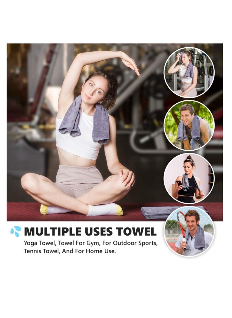 RIGID FITNESS - Microfiber Gym Towel - Face Towel, Yoga Towel - Quick Dry & High Absorbent Sweat Towel For Gym Exercises and Outdoor - Thick 400Gsm - 75x35cm-Grey - Image 1