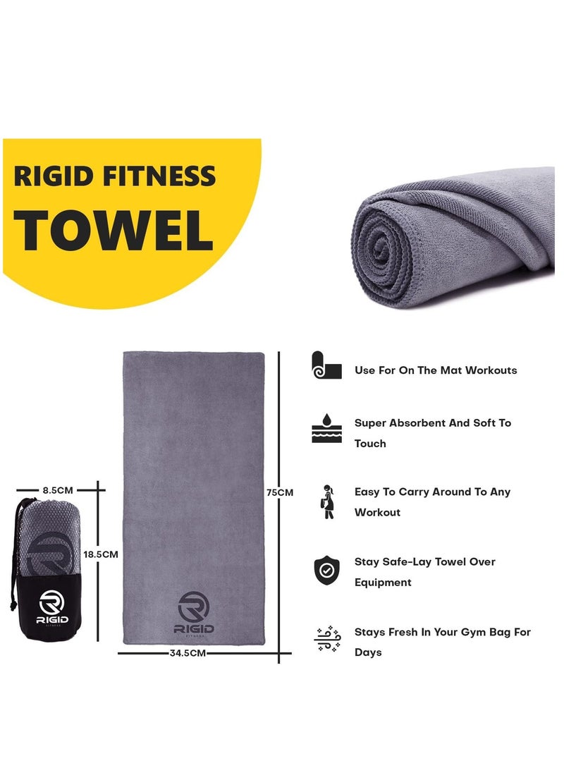 RIGID FITNESS - Microfiber Gym Towel - Face Towel, Yoga Towel - Quick Dry & High Absorbent Sweat Towel For Gym Exercises and Outdoor - Thick 400Gsm - 75x35cm-Grey - Image 1