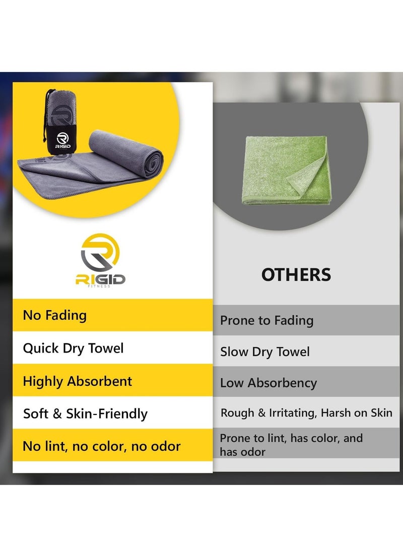 RIGID FITNESS - Microfiber Gym Towel - Face Towel, Yoga Towel - Quick Dry & High Absorbent Sweat Towel For Gym Exercises and Outdoor - Thick 400Gsm - 75x35cm-Grey - Image 1