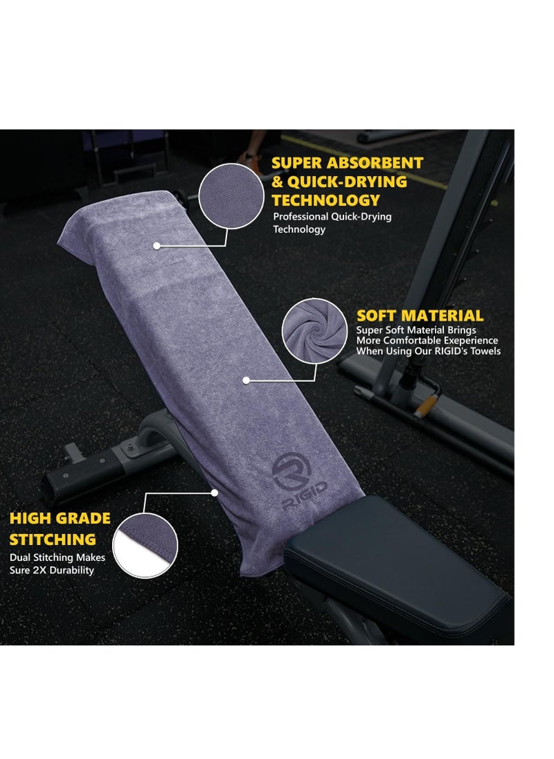 RIGID FITNESS - Microfiber Gym Towel - Face Towel, Yoga Towel - Quick Dry & High Absorbent Sweat Towel For Gym Exercises and Outdoor - Thick 400Gsm - 75x35cm-Grey - Image 1