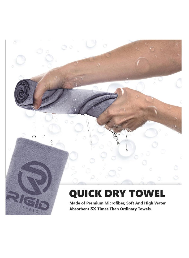 RIGID FITNESS - Microfiber Gym Towel - Face Towel, Yoga Towel - Quick Dry & High Absorbent Sweat Towel For Gym Exercises and Outdoor - Thick 400Gsm - 75x35cm-Grey - Image 1