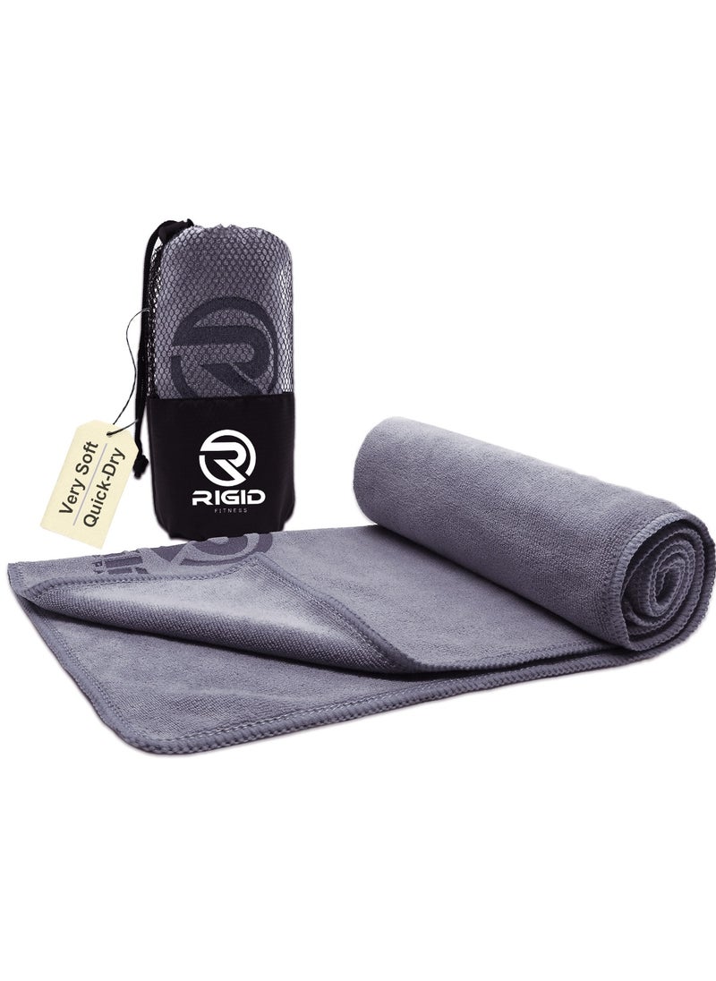 RIGID FITNESS - Microfiber Gym Towel - Face Towel, Yoga Towel - Quick Dry & High Absorbent Sweat Towel For Gym Exercises and Outdoor - Thick 400Gsm - 75x35cm-Grey - Image 1