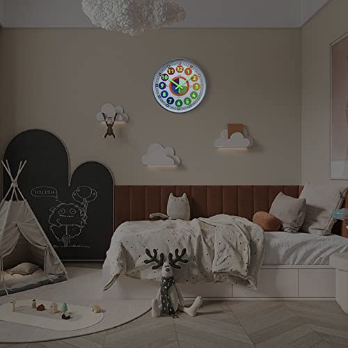 DORBOKER Learning Clock for kids, Glow in The Dark Wall Clock for Bedroom, 12 Inch Silent Night Light Kids Wall Clock, Colorful Illuminated Telling Time Teaching Clock,Kids Room Decor (Illuminated Gray) - Image 5