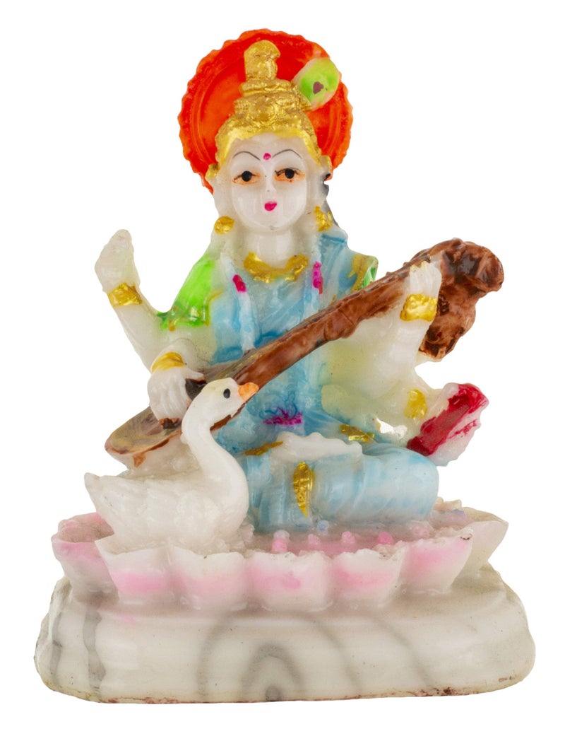 SoilMade White Saraswati Idol, Oval Shape, Resin Made, Size Aprox 8cm and 90g, Pack of 1 Saraswati Idol in Box - Image 1