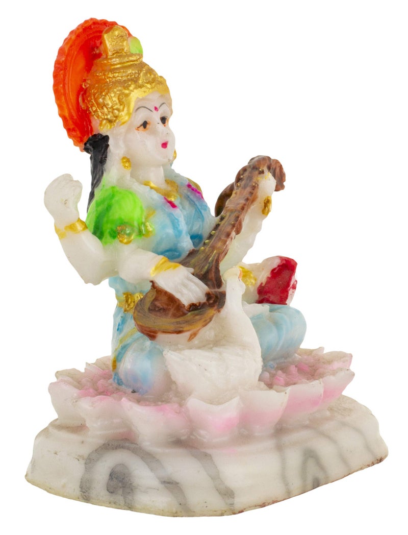 SoilMade White Saraswati Idol, Oval Shape, Resin Made, Size Aprox 8cm and 90g, Pack of 1 Saraswati Idol in Box - Image 2