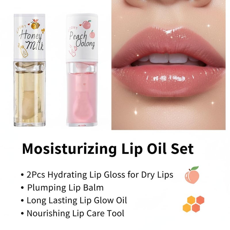 KTouler Crystal Jelly Moisturizing Lip Oil 2Pcs Hydrating Lip Gloss Set Plumping Lip Oil Balm Long Lasting Glow Oil Lip Care Tools - Image 3