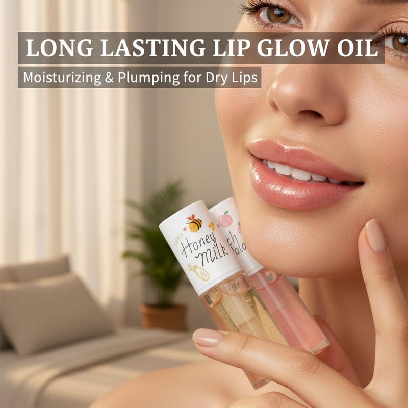 KTouler Crystal Jelly Moisturizing Lip Oil 2Pcs Hydrating Lip Gloss Set Plumping Lip Oil Balm Long Lasting Glow Oil Lip Care Tools - Image 2