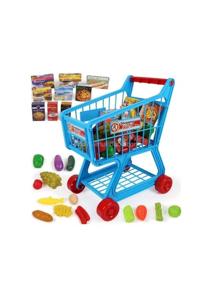 Shopping Trolley Cart Toy Play Food Set Fruits and Vegetables Kids Pretend Shop - Image 2